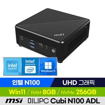 MSI Cubi N100 ADL 미니PC 베어본 가성비 산업용 소형컴퓨터, 8GB, 윈도우11 포함, 256GB