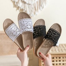 노리스 여름 라탄 왕골 레이스 리본 해변 슬리퍼 사무실 바캉스