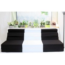 SEJEL.F (세젤에프) 5단 폴리 접이식 매트리스 빨아쓰는 고밀도 HR스펀지 싱글매트 소파베드 블랙 & 화이트 7.5CM