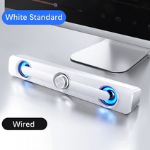 게이밍 스피커 사운드바 컴퓨터 PC 피시방 노트북 유선 2채널 화이트 LED 조명이있는 TV 사운드 바 B 무선 블루투스 스테레오 홈 시어터 시스템 데스크탑 caixa de, 협력사, 흰색 유선