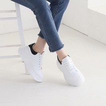여성 천연 소가죽 키높이 7cm 패션 레이스업 스니커즈 운동화