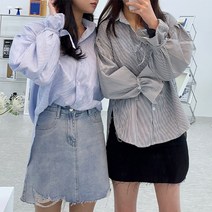 베이지데이 데일리 스트라이프 볼륨 커프스 셔츠 블라우스