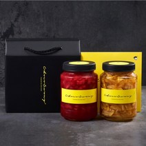 [초코써니 모과청+딸기청] 차 선물세트포장 500g 2병 라떼 설날 명절 수제청 과일청, ●1kg(모과청+딸기가득딸기청)세트