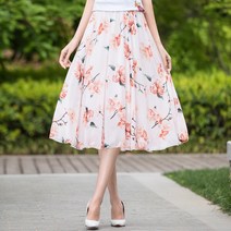 플라워 스커트 1131# 시폰 스커트 미디 잔꽃 플리츠스커트 하이웨이스트 빅 아이버리아Z
