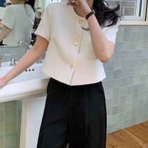 [에이진] 라운드 하프 트위드 반팔 자켓