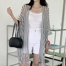 기타브랜드 네쥬 여성 봄 여름 배색 얇은 스트라이프 롱 가디건