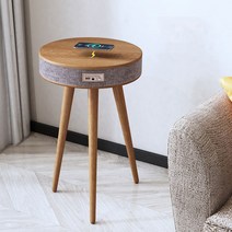 감성 블루투스 협탁스피커 인테리어 원목 뮤직테이블 무선 듀얼 충전, 유선, 브라운