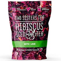 미국직구 Two Sisters Hibiscus Tea 상쾌함 및 카페인 프리 라임 각 봉지 30컵의 한 허브 티를 만듭니다 패밀리 사이즈 아이스 히비스커스 티백 포함, 수량, 상세참조