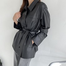 여성 레더 벨트 아우터셔츠 셔켓 힙커버 블랙