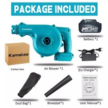 브로워 Kamolee21000rpm 깨끗한 공기 송풍기 및 흡입 정원 가정용 자동차 컴퓨터 먼지 부는 수동 전동 공구 배터리 포함, [01] 1 Battery EU, [02] EU, 01 1 Battery EU_02 EU