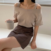 몬말리 04/19 오픈 숄더 어깨 트임 스트랩 반팔 티 셔츠 여성 봄 가을 (6905884)
