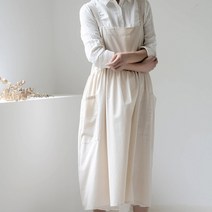 코튼 셔링 예쁜앞치마 원피스 롱스커트 유치원 선생님에이프런, 크림 화이트