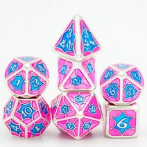 주사위 cusdie 7 pcs 반짝이 금속 습기 d 금속 dnd 다면체 금속 부루마블, 실버 핑크 블루