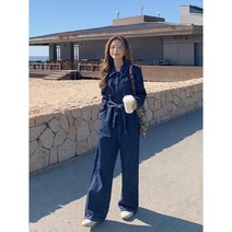 여성 점프 슈트 슬림 얇은 봄 여름 간절기 루즈핏 데님 가을 ​​ 버전 하이 웨이스트와
