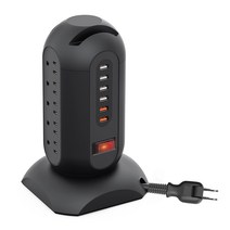 RAYSTIN 전원 탭 타워식 1500W 3층 세로 콘센트 15개 AC구＋6USB포트 수납 가능한 전원 코드(3M) 스마트폰 고정용 XXX 접지극 부착 일괄 스위치 번개 가드 과부하 보호