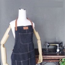 [오싸다]주방 공방 요리 작업 스타일 가죽끈 데님 청 앞치마_*0*, 진청