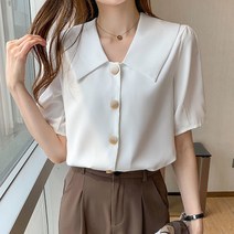 SURBORT 인형넥 쉬폰 블라우스 여성 디자인 소인수 패치워크 반팔 셔츠녀입니다