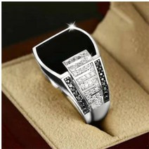 높은 품질 블랙 크리스탈 레트로 황금 은빛 색 반지 시니 라인 석 반지 빈티지 펑크 반지 보석 액세서리 남자 선물|Rings|