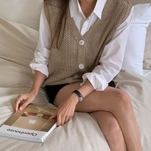 삐까삐까 여성 봄 여름 오버핏 베스트 플리 브이넥 단추 니트조끼