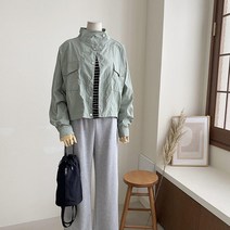 여성 빈티지 그런지룩 투포켓 하이넥 버튼 루즈 자켓