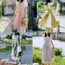 윤스테이 해방타운 앞치마 원피스형 보육교사 선물 동백이 공효진 장금이 이영애 카페용 린넨, 머스터드