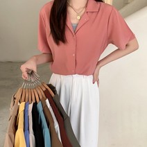 데일리 여름 블라우스 쉬폰 크롭 셔츠 여자 면접 남방 반팔 하객