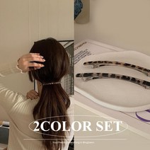 [블링살롱made/국내제작] 레오파드 셀룰로오스 슬림 일자 자동 헤어핀 2개 세트