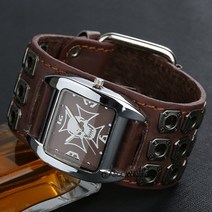40대남자시계 펑크 고딕 스타일 록 남성 손목 가죽 스트랩 해골 석영