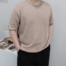 남자 여름 오버핏 린넨 코튼 반팔 소라색 하늘색 핑크색 니트