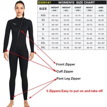 다이빙후드 모자 3MM 네오프렌 잠수복 앞 지퍼 남자 카이트 서핑 여성 카약 수영 스쿠버 다이빙 및 스노클링 스피어 낚시, 45.D330147 Women Black - M