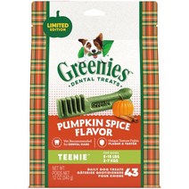 Greenies 호박 양념 맛 TEENIE 크기 소형견용 치과용 씹는 간식 12온스 파우치(43개)