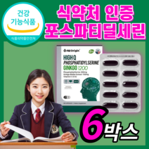 인지력 기억력 개선 도움 고함량 하이큐 포스파티딜세린 PS 피에스 플라보놀배당체 징코 혈행 개선 도움 식약처 인증 식약청 인정 두뇌 건강 기능식품 코어스톡케이스, 6박스