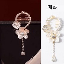 똥머리 집게핀 초경량 리본 머리핀*1개 / 2개, 골드 머리핀 *1 + 매화   *1