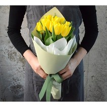 튤립꽃10송이 생화 졸업꽃다발 꽃택배, 노랑(투명튤립)