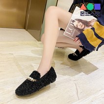몬드스팟 2cm 여성 진주 포인트 인조 양털 로퍼 플랫 단화 블랙(DM358)