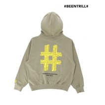 빈트릴(MODA outlet-대전) 빈트릴 후드티 남녀공용 커플 테이핑 시그니처 해시태그 오버핏 후드티 (라이트카키) 머슬핏 BA211HM004-LK