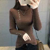 SAMARA 스웨터 날씬 슬림 하프 터틀넥 니트 목티 여친룩