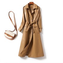 여성 스트랩 롱 고급 PU 재킷 바람막이 집업 중년여성 아우터 가죽자켓 빅사이즈 봄/가을 트렌치코트