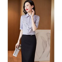 여성 럭셔리 심플 블라우스 미니멀 스커트 투피스 여름 스타일리쉬 단아한 오피스룩 세트