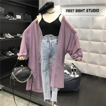 Makone 여신 롱타입 자외선차단옷 여성여름옷 200근 유럽풍 빅사이즈뚱뚱한 mm루즈핏 쉬폰 카디건 밖에걸쳐입는스타일 숄 유행
