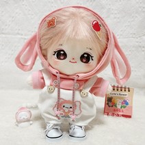 무속성솜인형 20cm 10cm 15cm 솜 아이돌인형옷 면 자리 비 속성 아기 의류 20cm 뚱뚱한 몸은 사탕 스웨터 바지 정장 옷 입 수 있습니다, 핑크 캔디 스웨터 + 긴 귀 토끼 바지 + 흰색
