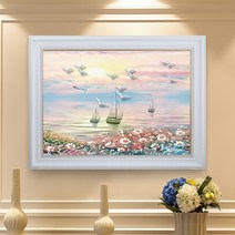 바다풍경 유화 인테리어 보석십자수 재료, 80x100cm