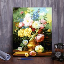 캔버스 유화 그리기 세트 해외DIY 명화그리기 대형 장미 꽃 플라워 숫자 그림 색칠하기, 화이트005-옹용화귀