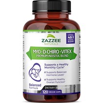 Zazzee Myo-이노시톨 D-Chiro Vitex 120 비건 캡슐 의 401 이노시톨 비율 500 mg 포함 비 GMO 및 완전 건강한 배란 규칙적인 주기 지원