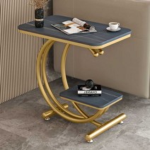코너 테이블 럭셔리 티테이블 작은 커피테이블 차, 더블레이어골드+우아한흰색대리석