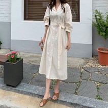 BLANC# 이지 카라 셔츠 롱 원피스