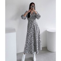 어나더원 잔꽃 프린트 하늘하늘 로맨틱 드레시 연말 파티 맥시 롱 원피스