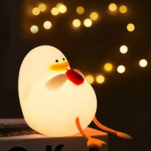 라이트테라피 취침등Lying Duck LED 야간 조명 실리콘 충전식 밝기 터치 램프 분위기 테이블 침실 데스크, 01 Without Hat
