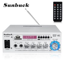 앰프 SUNBUCK AV power amplifier 2.0 Channel Audio Home Theater Amplifiers DC 12V 110V/220V Support EQ FM SD USB 2 Mic 5.0 bluetooth, Black, EU