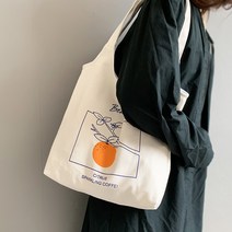 유이스토어 여성 만다린귤 봄여름가을겨울 남여공용 드로잉 레터링 캔버스 지퍼 에코백 데일리 가방 선물용 숄더백